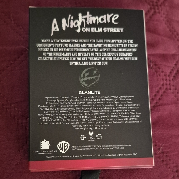 GLAMLITE NIGHTMARE ON ELM ST LIPSTICK DUO - Picture 2 of 3